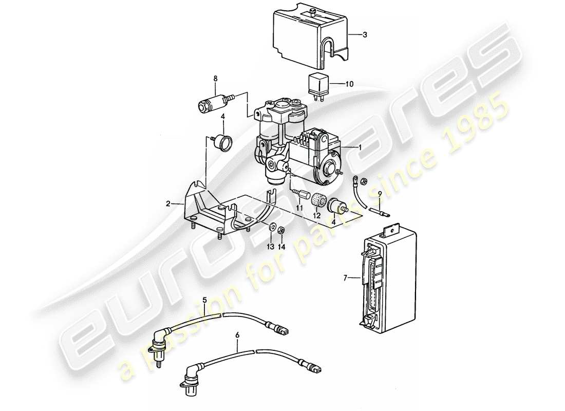 porsche 1991 (944) grupo hidráulico - sistema de freno antibloqueo -abdominales- diagrama de piezas