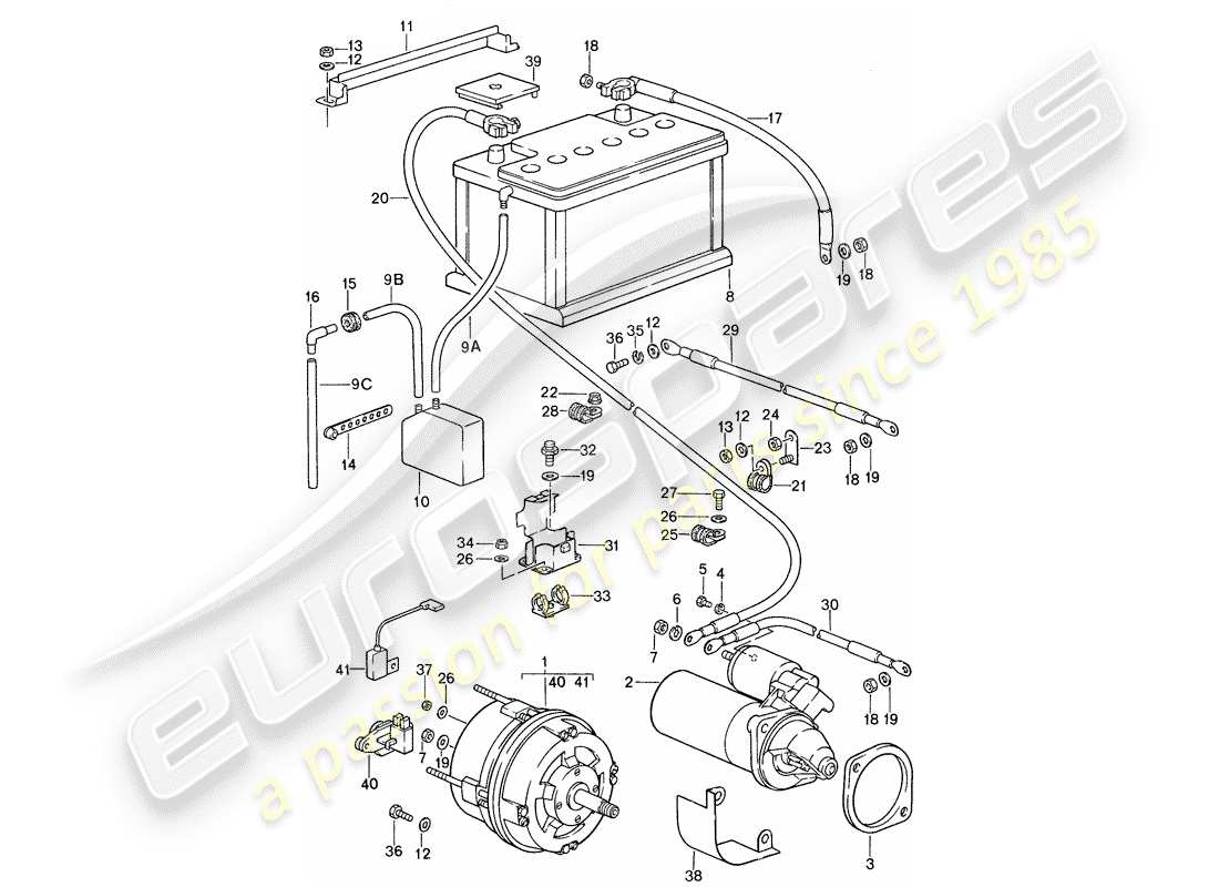 porsche 1988 (959) alternador - arranque - batería diagrama de piezas