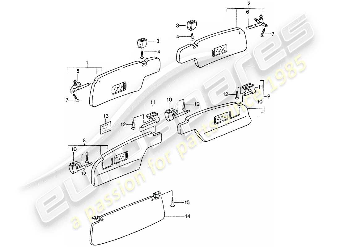 porsche 1996 (993) sun vizors diagrama de piezas