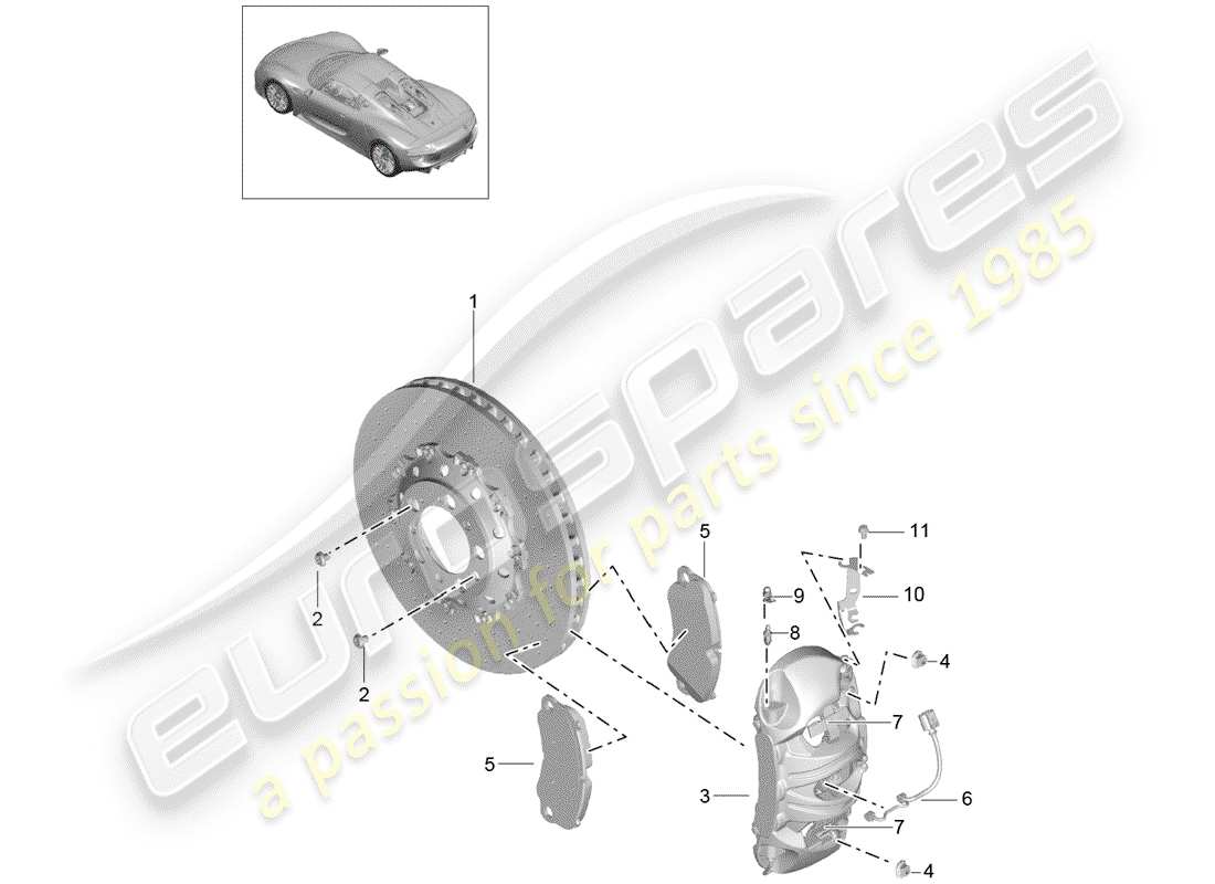 porsche 2015 (918 spyder) frenos de disco diagrama de piezas