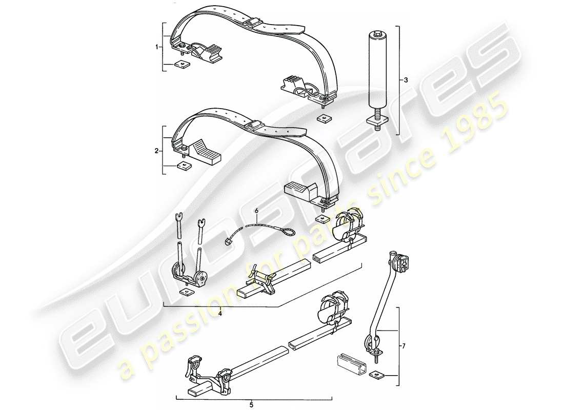 porsche 1984 (911) sistema de transporte de techo diagrama de piezas
