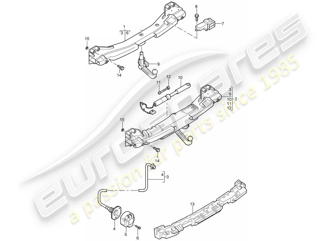 porsche 2005 (cayenne e1 9pa) enganche de remolque diagrama de piezas