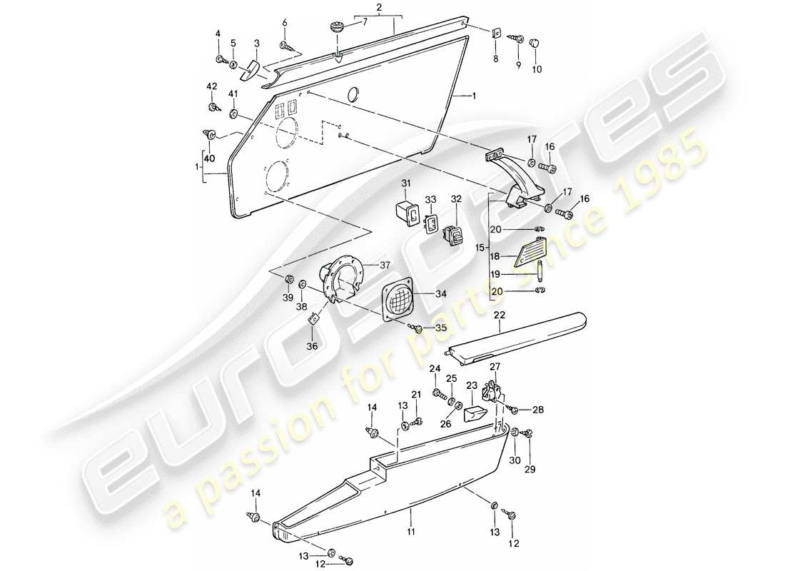 porsche 1987 (959) diagrama de piezas del panel de puerta