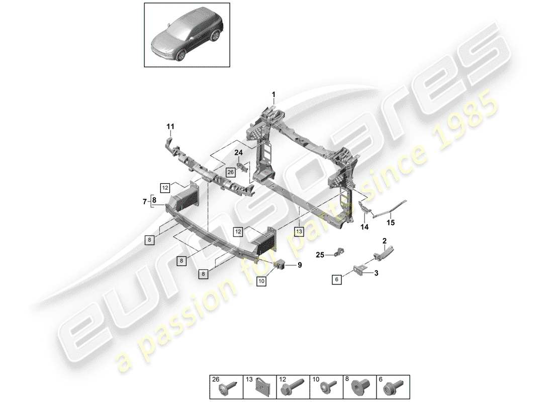 porsche 2018 (cayenne e3 9ya/9yb) parachoque diagrama de piezas