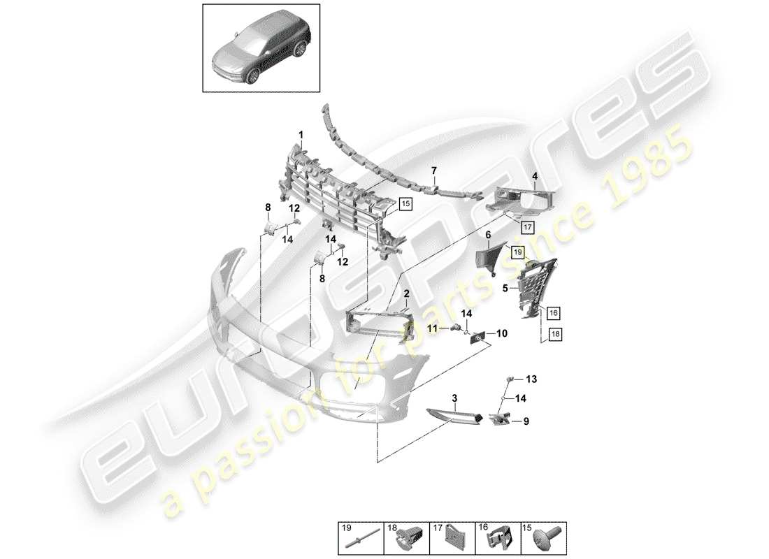 porsche 2020 (cayenne e3 9ya/9yb) parachoque diagrama de piezas