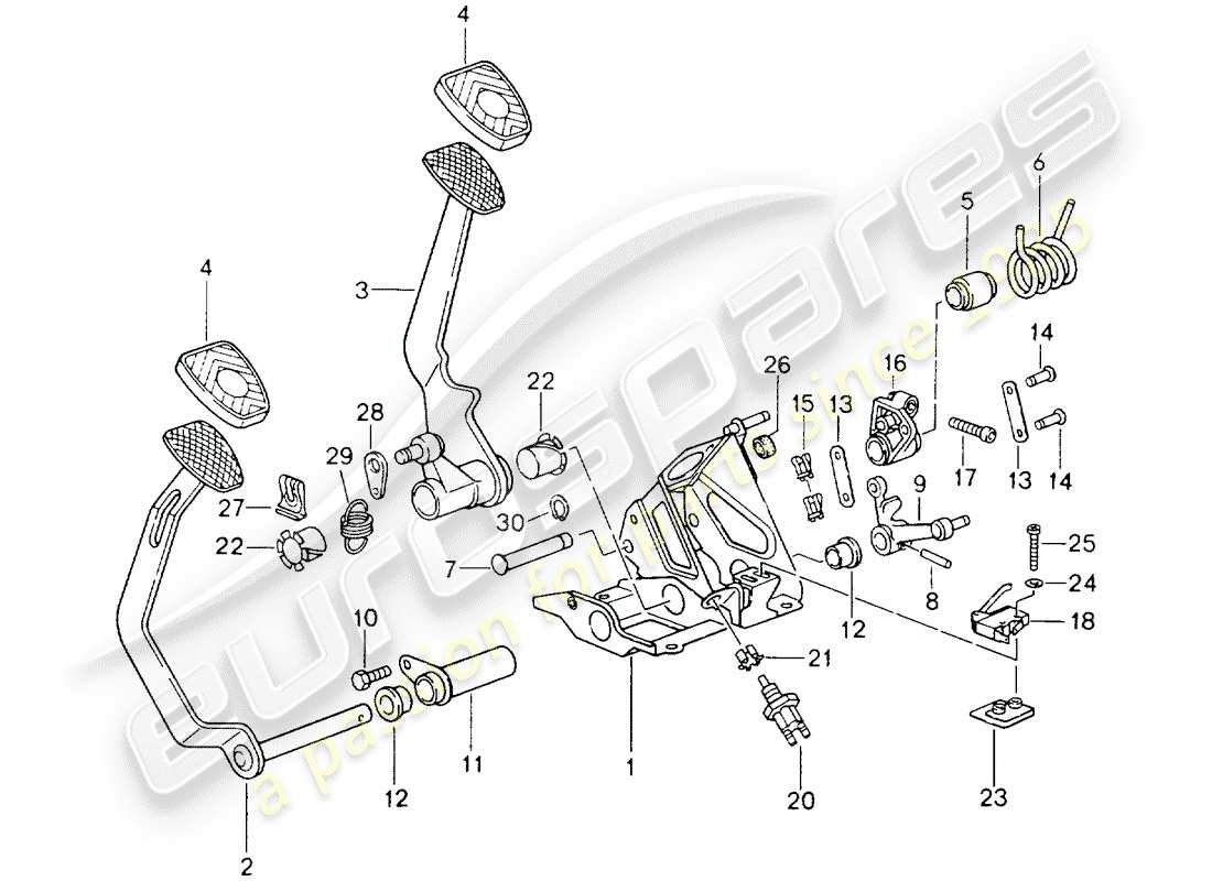 porsche 964 (1989) pedales - diagrama de piezas de caja de cambios manual