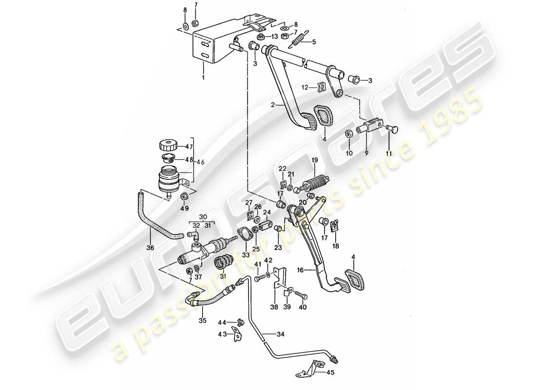 porsche 968 (1995) freno - embrague - pedales diagrama de piezas