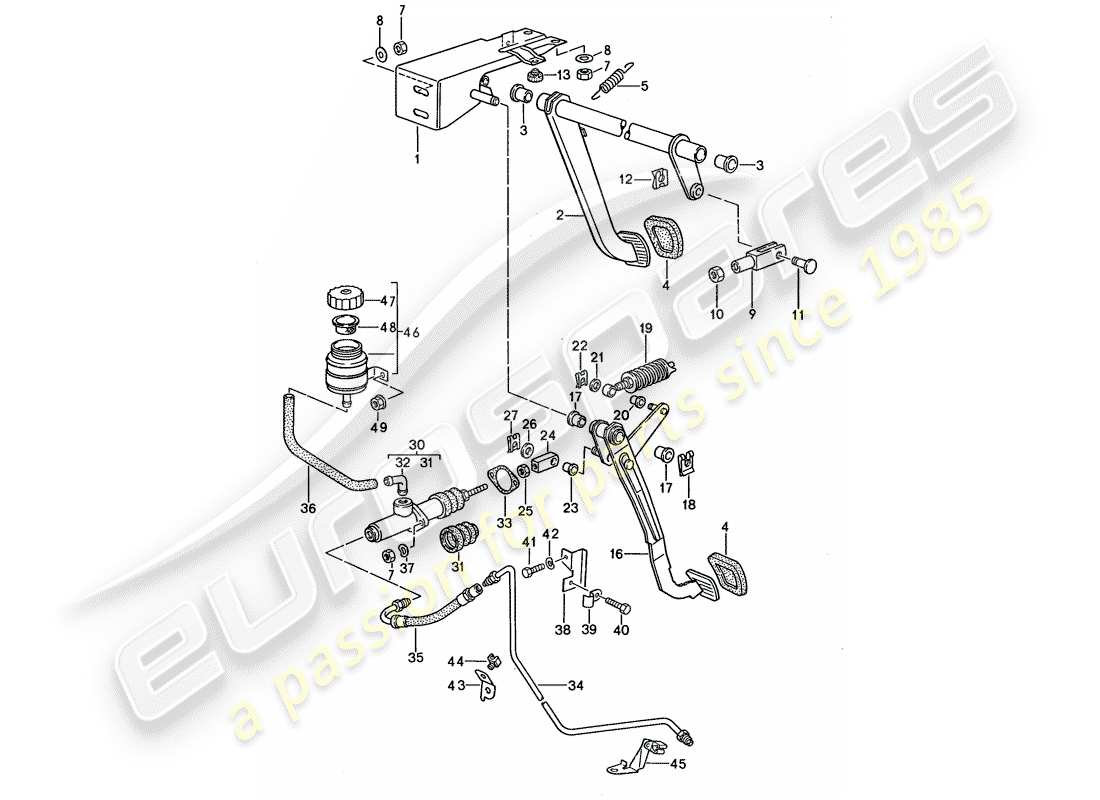 porsche 1992 (968) freno - embrague - pedales diagrama de piezas