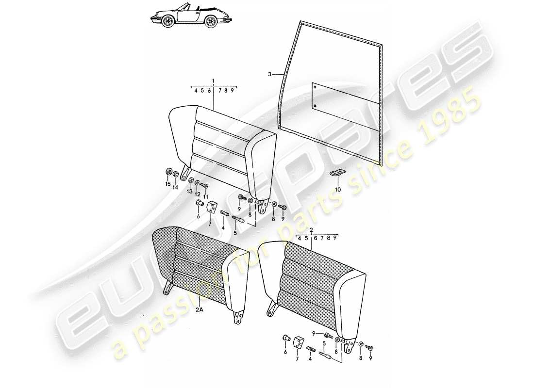 porsche 1995 (seats for 944/968/911/928) respaldo del asiento de emergencia - - d - mj 1987>> - mj 1989 diagrama de piezas