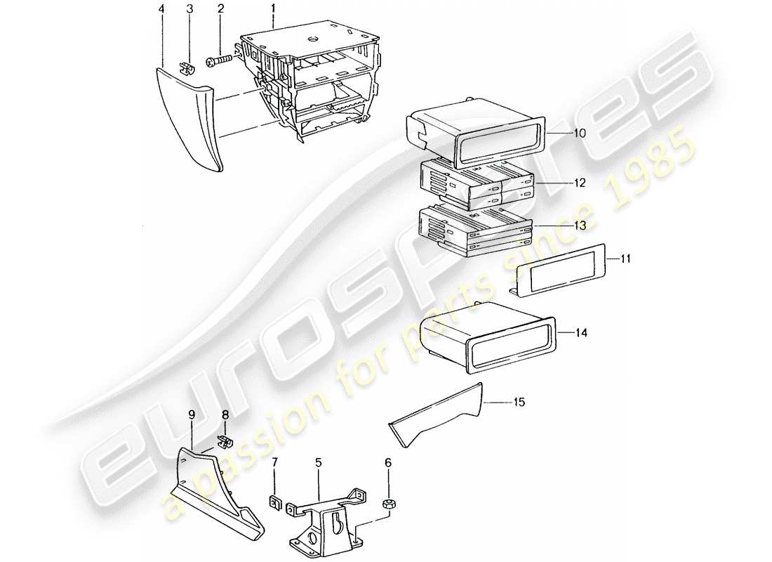 porsche 2001 (996) center console diagrama de piezas