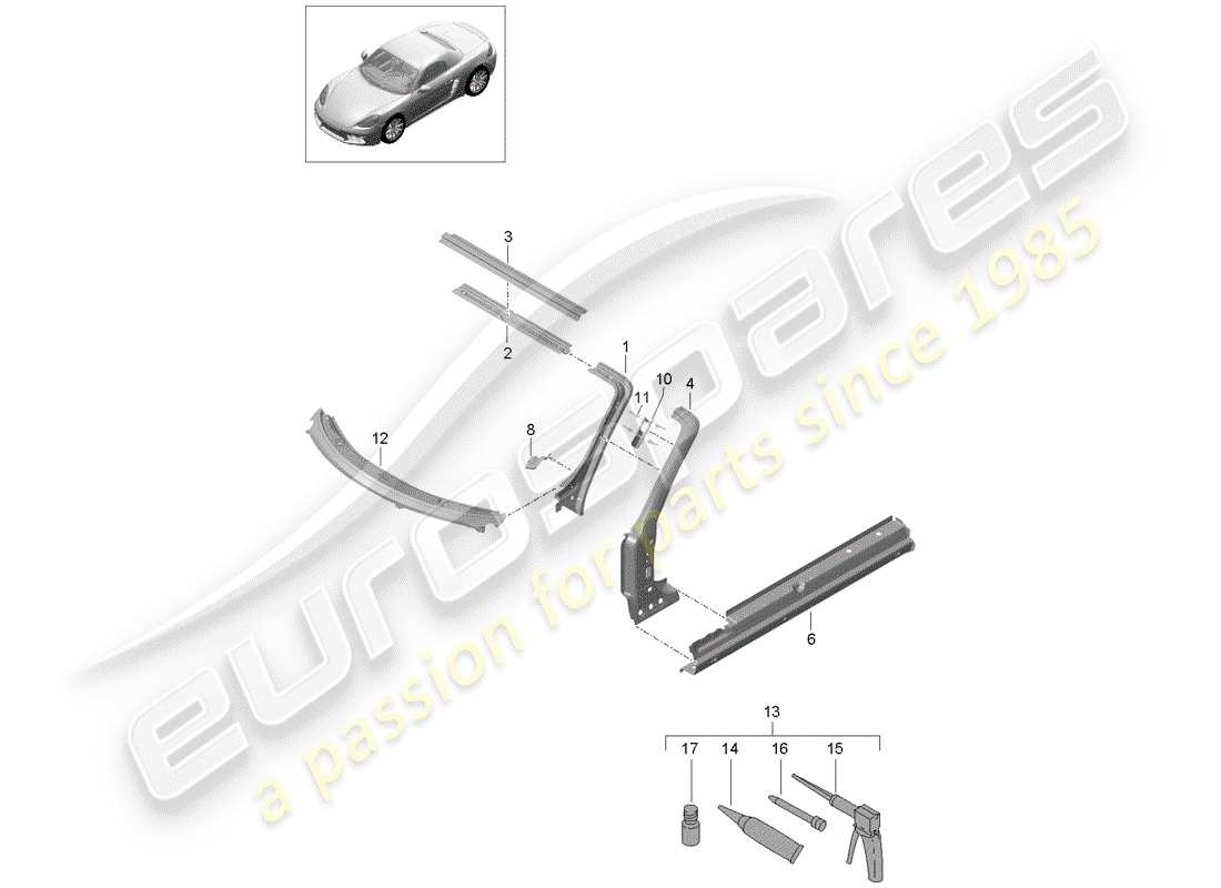 porsche 2020 (718 boxster) diagrama de piezas de la capa