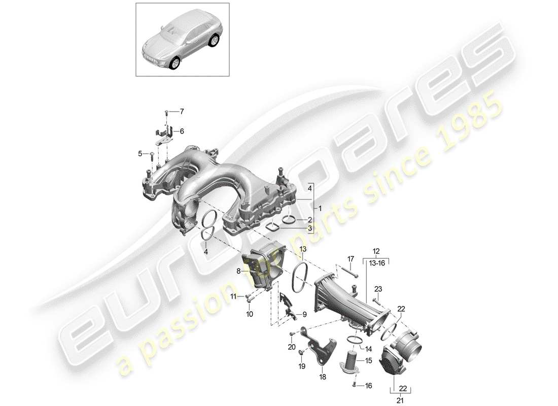 porsche 2016 (macan) diagrama de piezas del colector de admisión