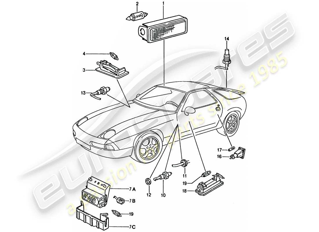 porsche 1994 (928) luz interior diagrama de piezas
