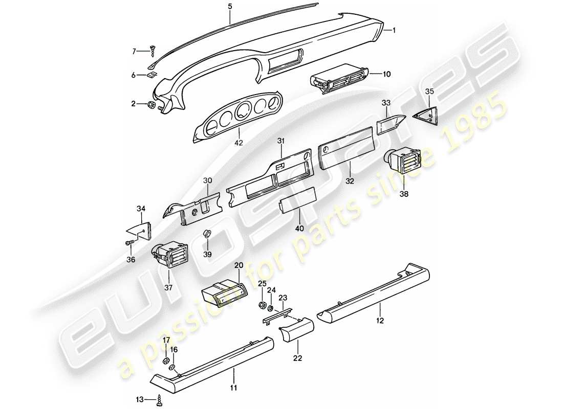 porsche 1988 (911) tablero - con piezas de instalación diagrama de piezas