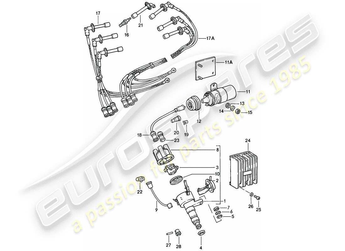 porsche 1986 (911) electricidad del motor 1 diagrama de piezas