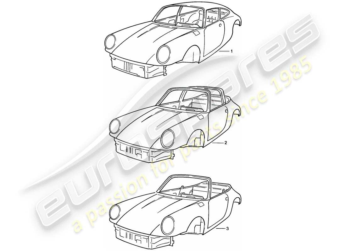 porsche 1987 (911) diagrama de piezas de la carrocería del coche
