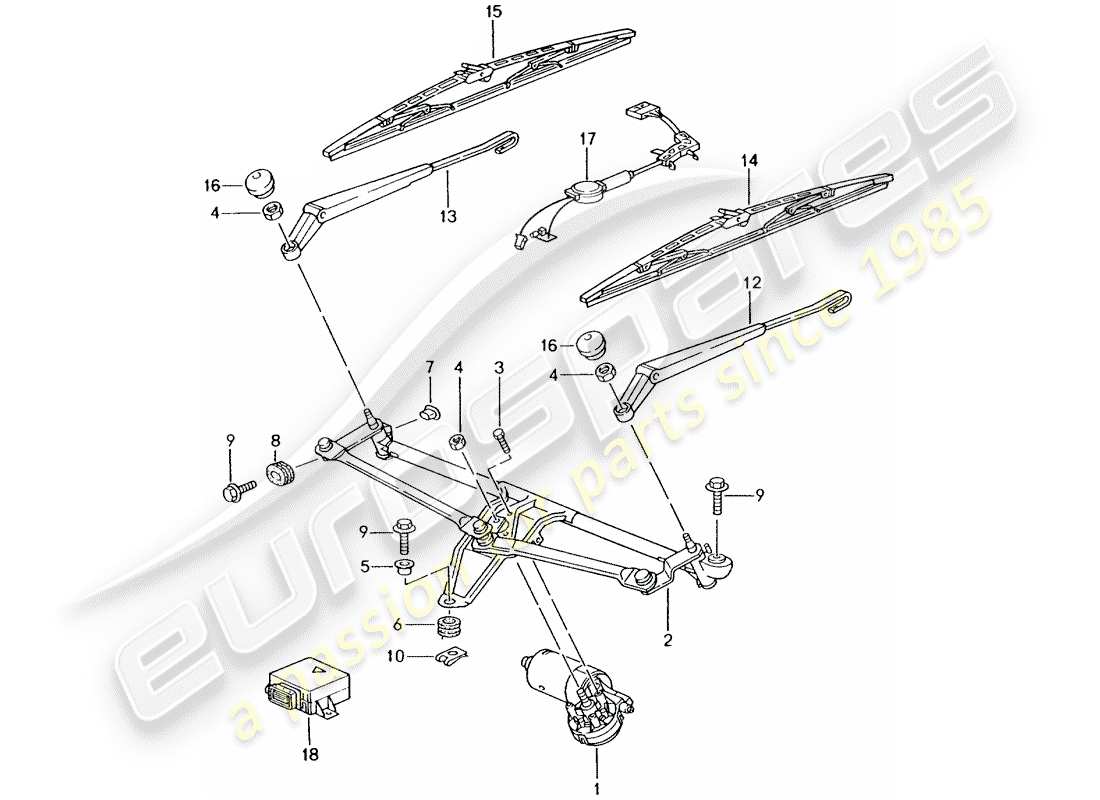 porsche 2002 (986 boxster) sistema limpiaparabrisas compl. - diagrama de piezas del sensor de lluvia