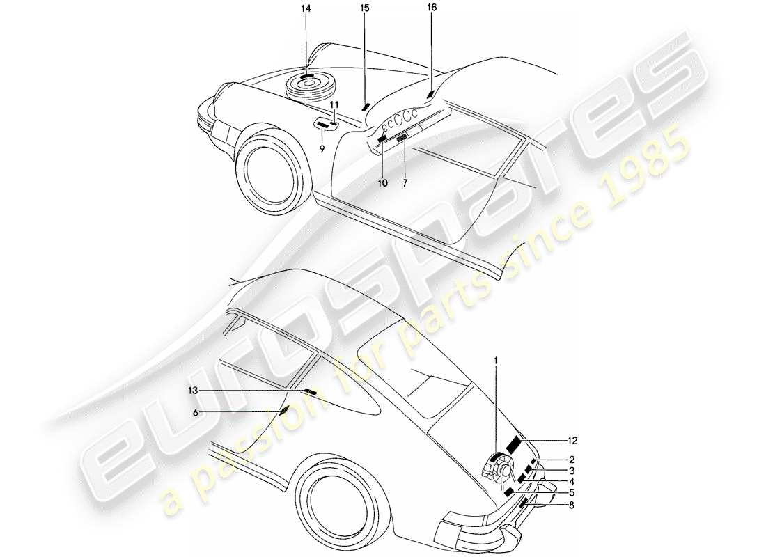 porsche 1987 (911) pegatina diagrama de piezas
