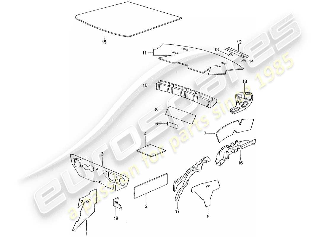 porsche 996 t/gt2 (2005) carcasa del cuerpo - absorbores de sonido diagrama de piezas