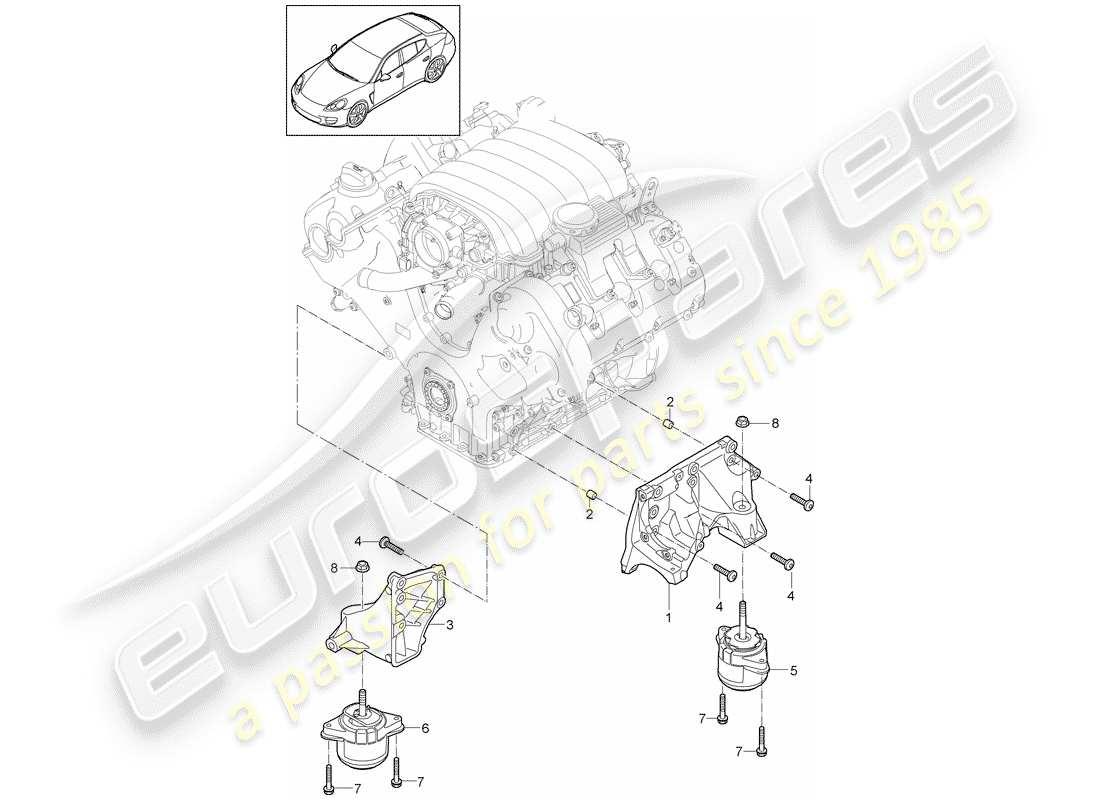 porsche 2011 (panamera 970) diagrama de piezas de suspensión del motor