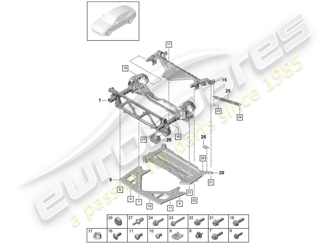 porsche 2020 (panamera 971-1) submarco diagrama de piezas