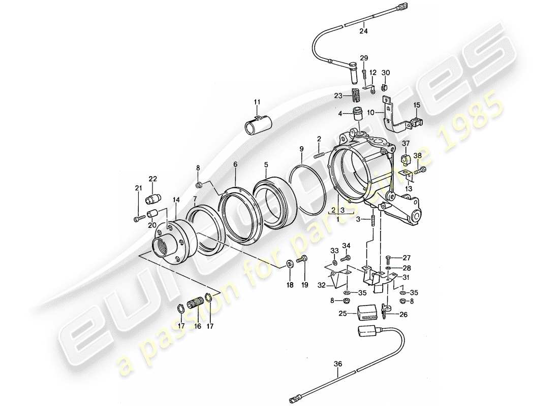 porsche 1987 (959) diagrama de piezas del portador de ruedas
