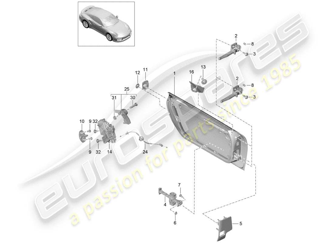 porsche 991 turbo (2015) carcasa de la puerta diagrama de piezas