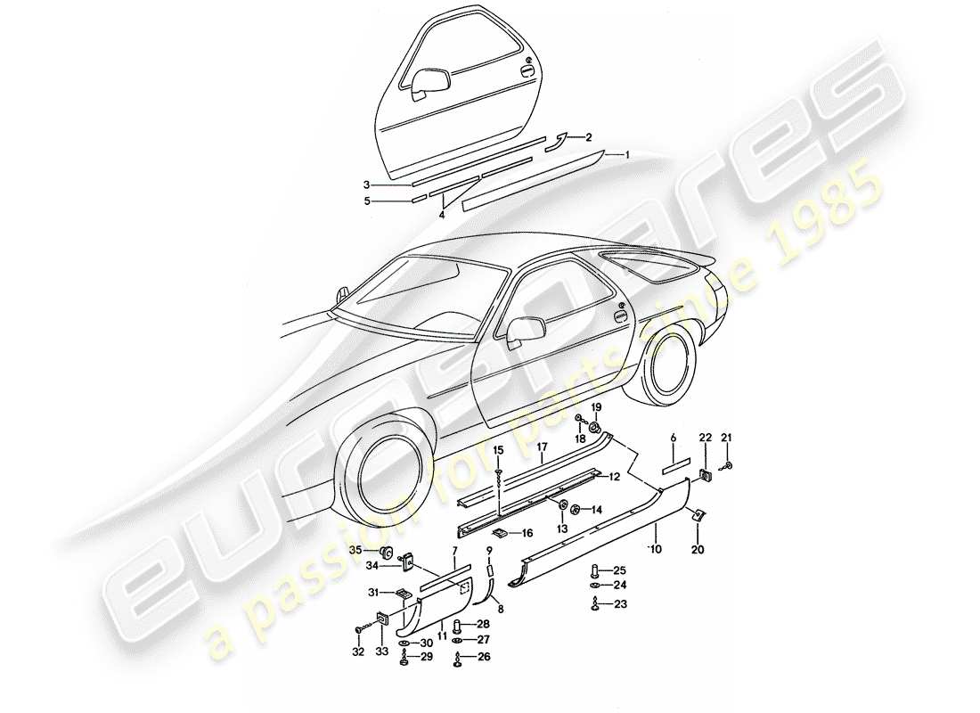 porsche 1994 (928) moldura de larguero diagrama de piezas