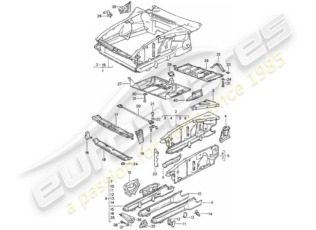 porsche 1994 (928) diagrama de piezas del extremo delantero