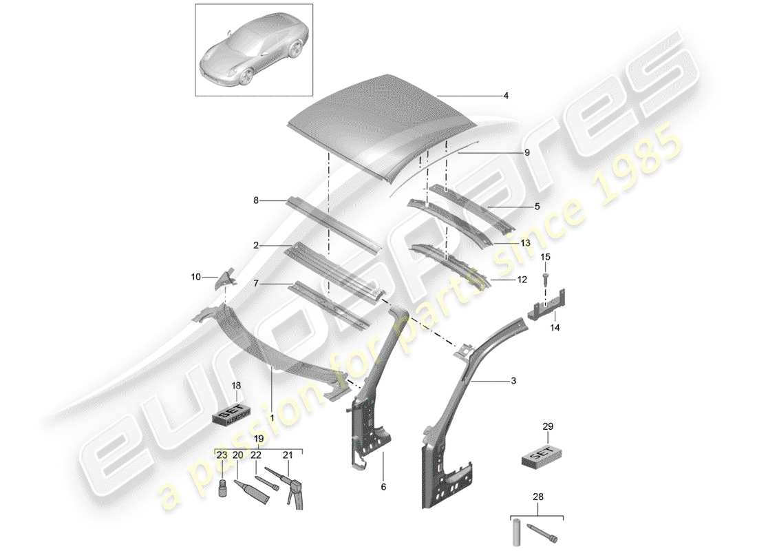 porsche 2012 (991-1) capucha diagrama de piezas