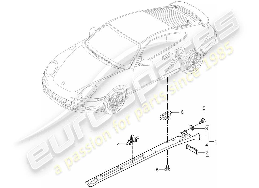 porsche 2009 997-2 turbo / gt2 diagrama de piezas del guarnecido de los miembros laterales