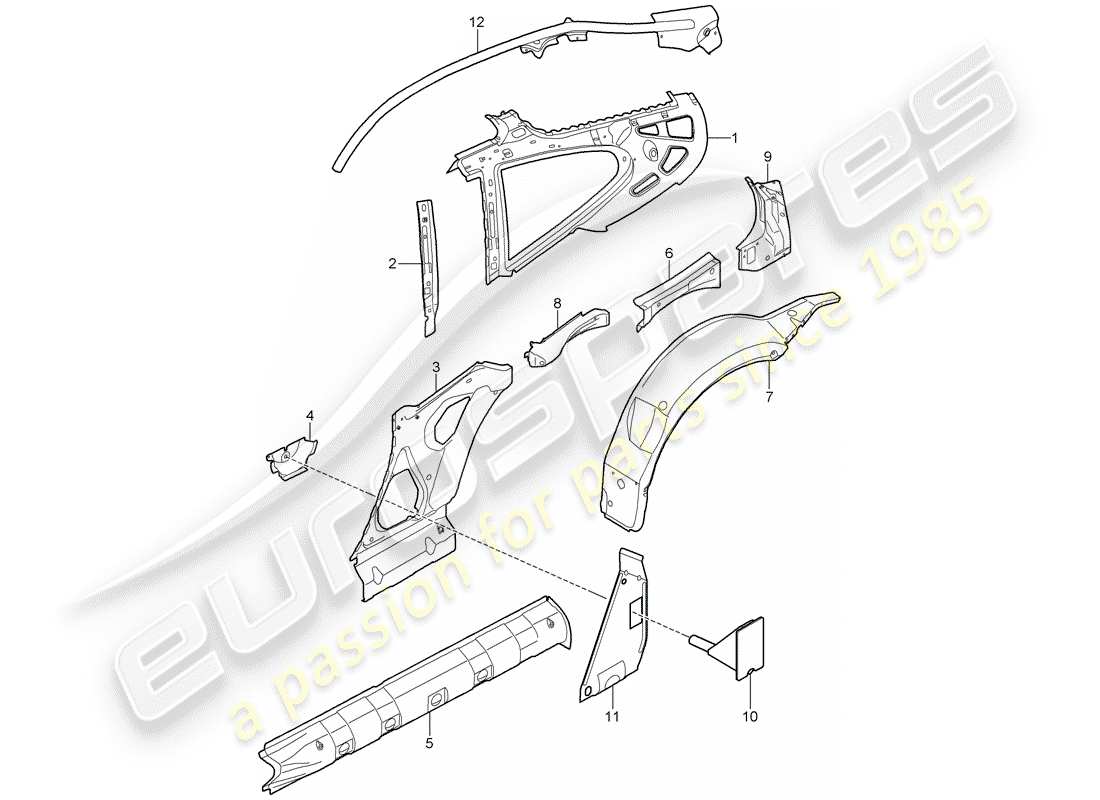 porsche 2009 997-2 turbo / gt2 diagrama de piezas del panel lateral
