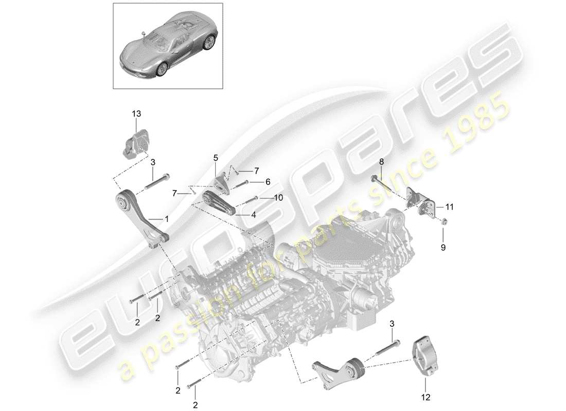 porsche 2015 (918 spyder) diagrama de piezas de suspensión del motor