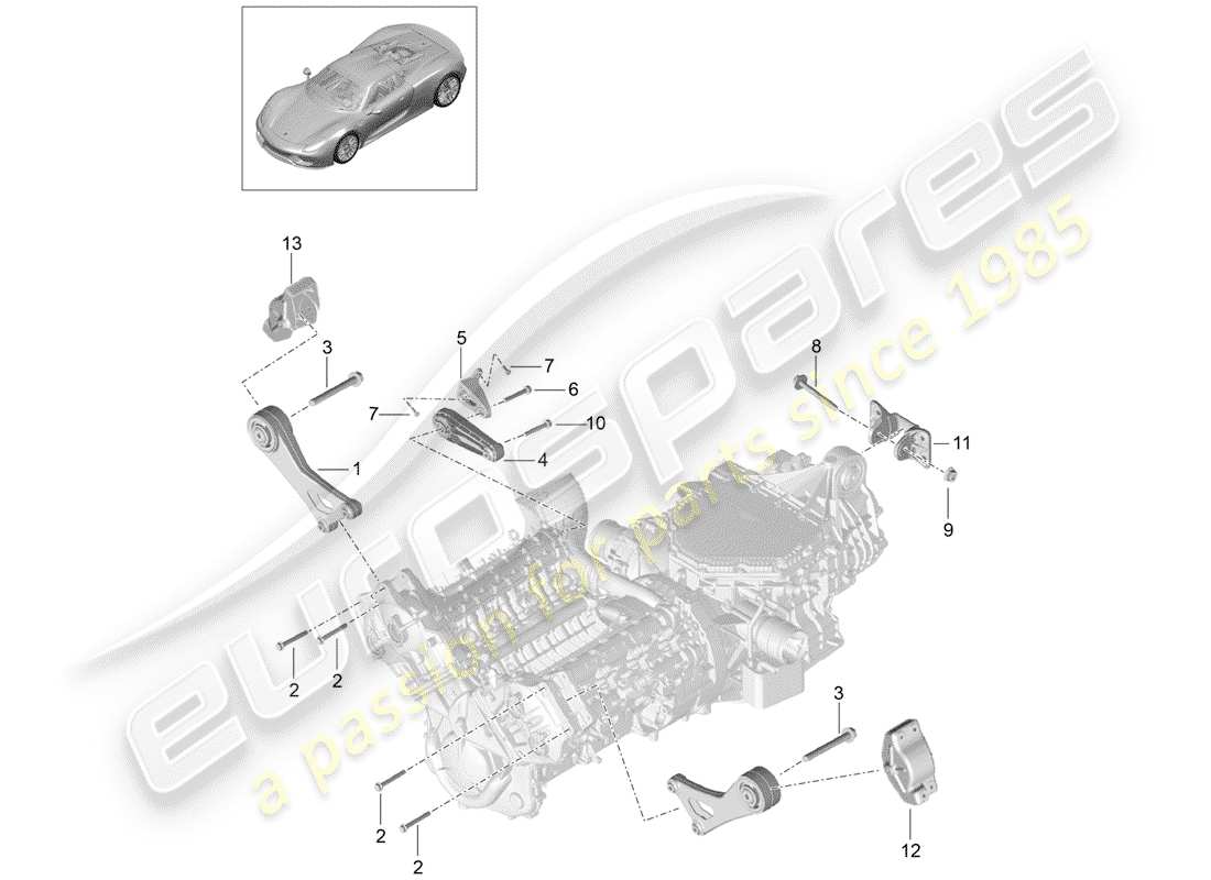 porsche 918 spyder (2015) diagrama de piezas de suspensión del motor