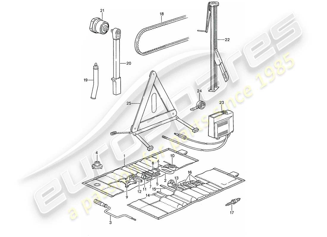 porsche 1988 (959) herramienta - gato diagrama de piezas
