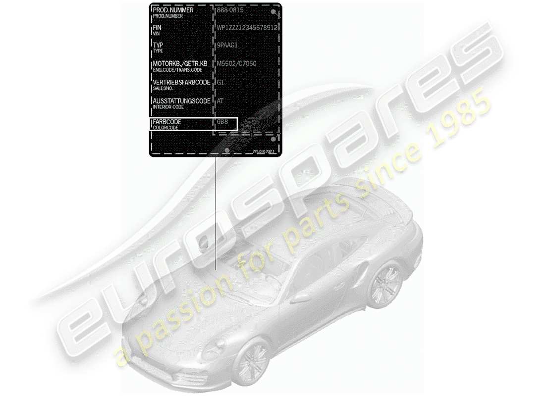 porsche 2015 (991-1 turbo) barra de retoque de pintura diagrama de piezas
