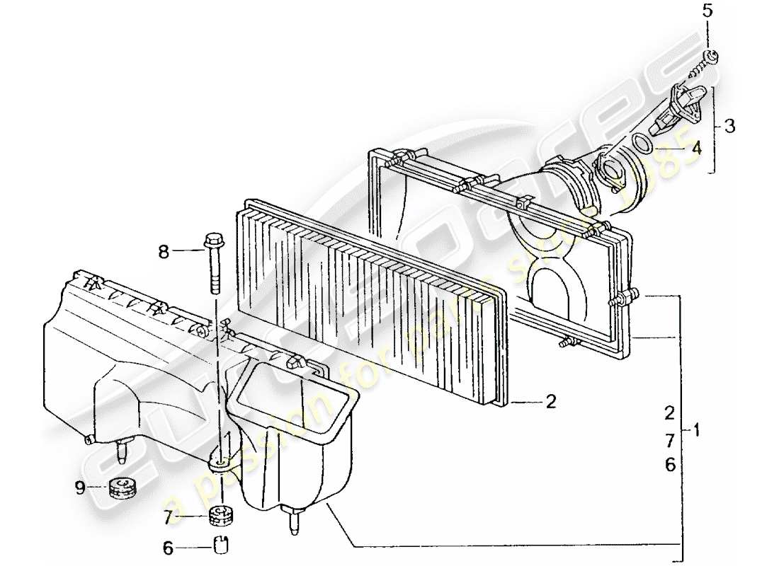 porsche 996 t/gt2 (2005) diagrama de piezas del limpiador de aire