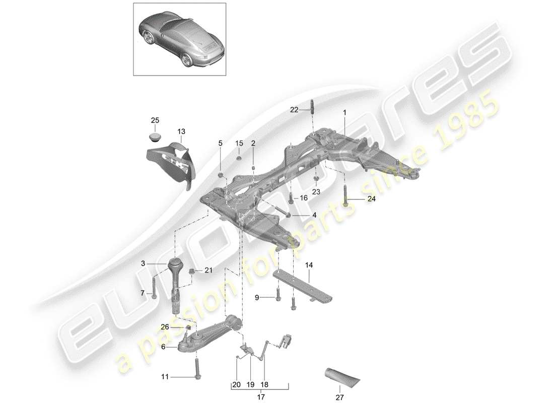 porsche 2012 (991-1) travesaño diagrama de piezas