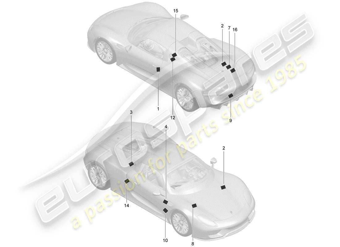 porsche 2015 (918 spyder) señales/avisos diagrama de piezas