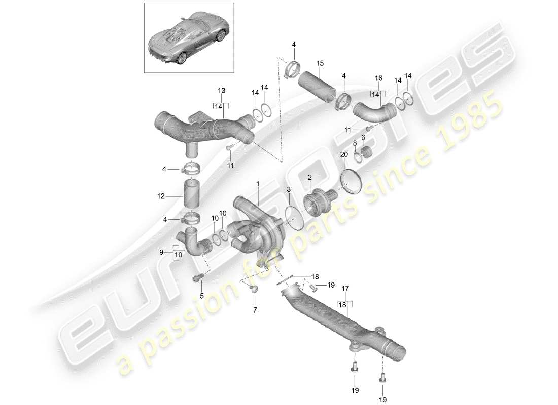 porsche 2015 (918 spyder) diagrama de piezas de la bomba de agua