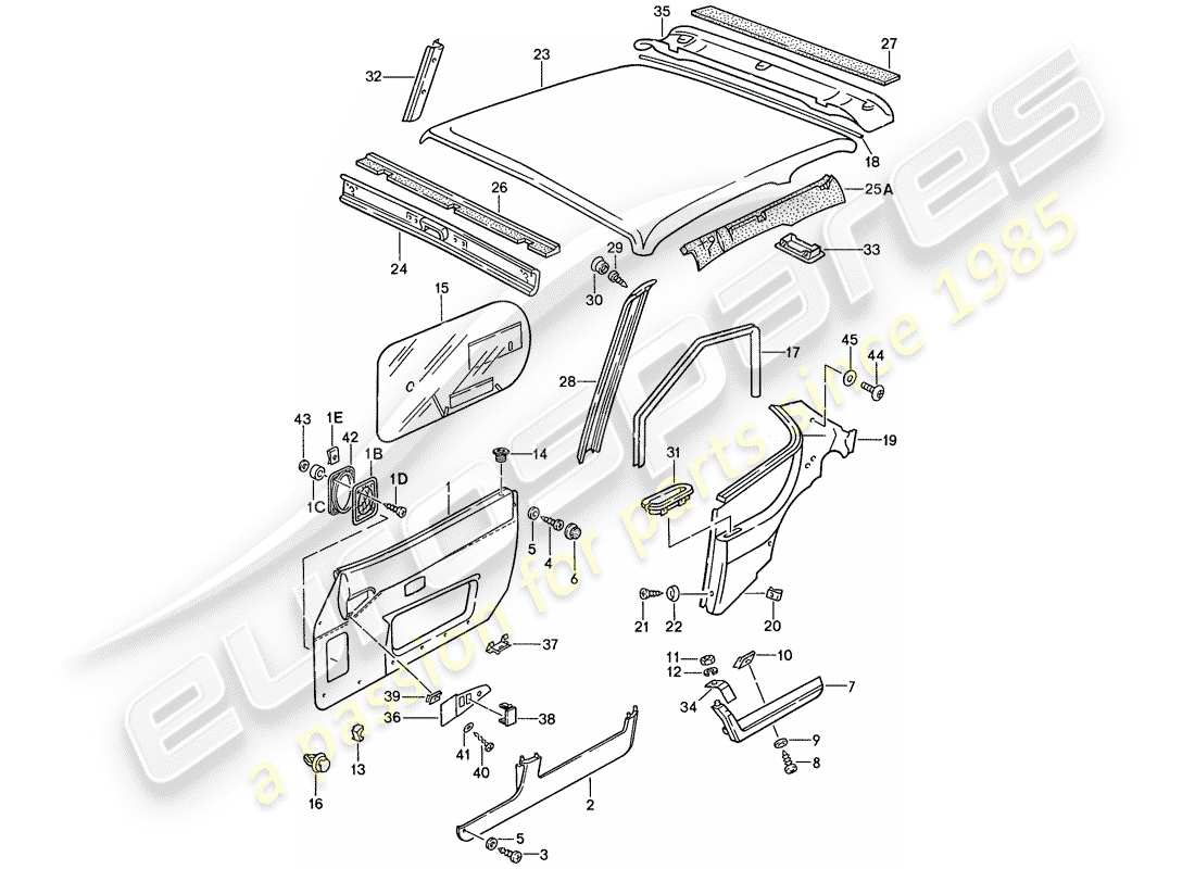 porsche 1990 (944) panel de la puerta - panel de decoración del techo diagrama de piezas