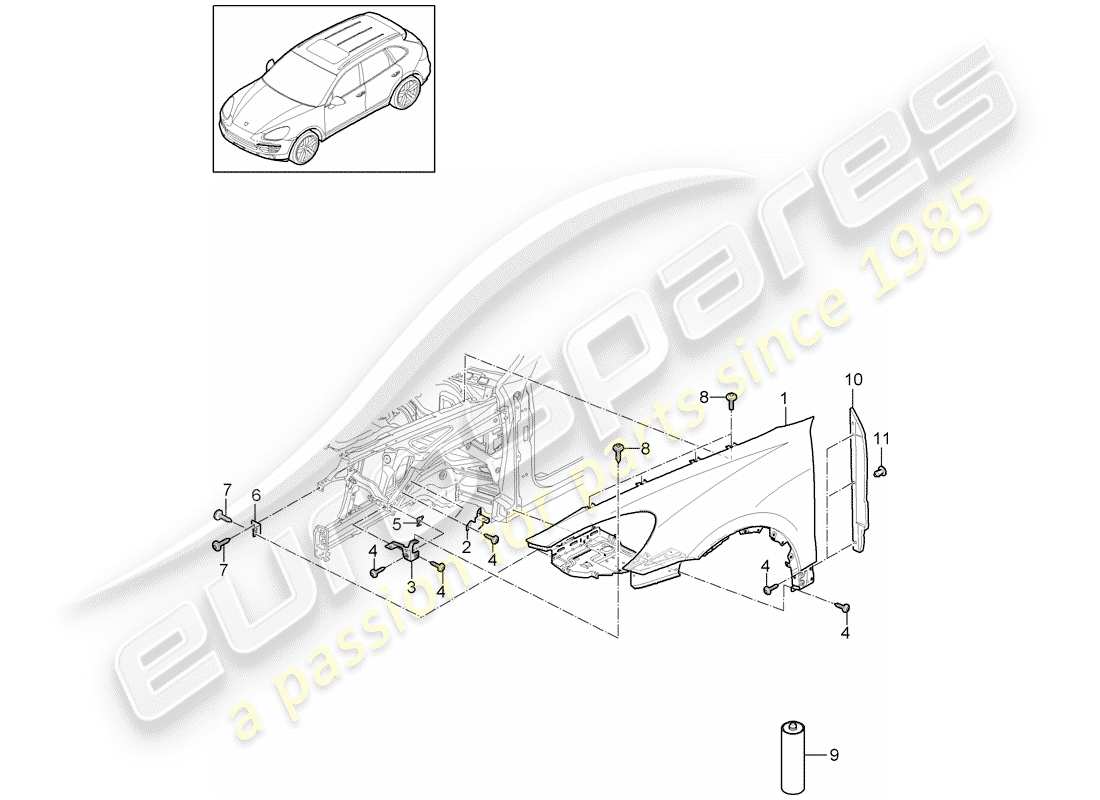 porsche 2017 (cayenne e2 92a) diagrama de piezas del guardabarros