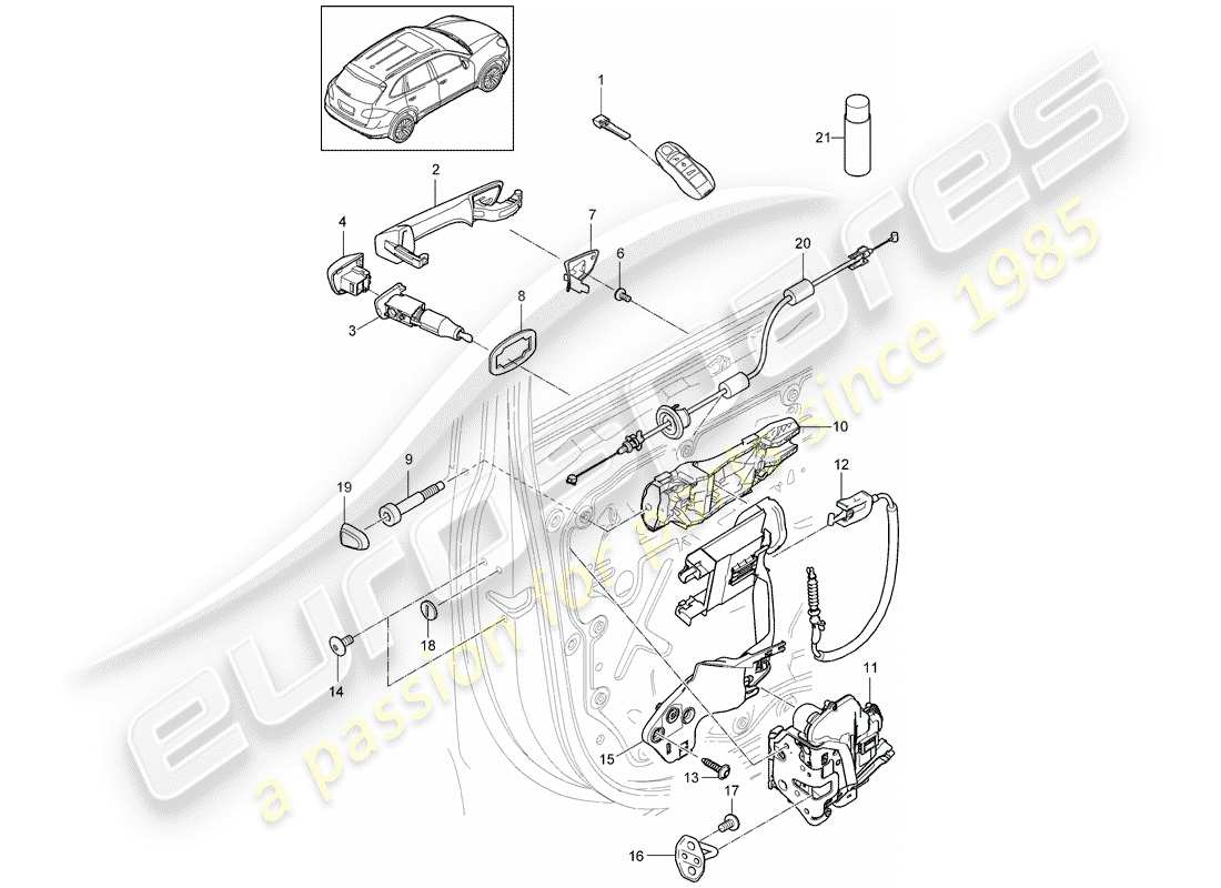 porsche 2017 (cayenne e2 92a) manija de la puerta diagrama de piezas
