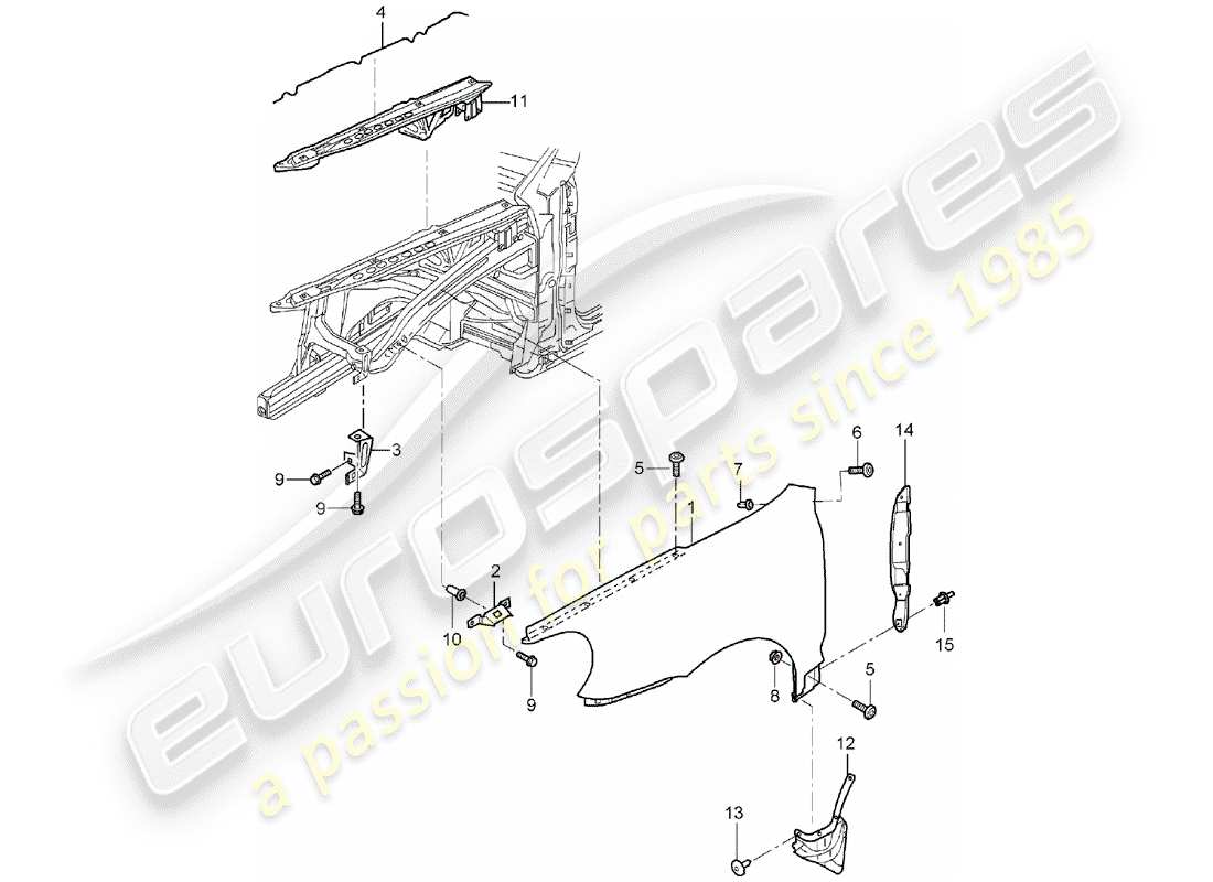 porsche 2006 (cayenne e1 9pa) diagrama de piezas del guardabarros