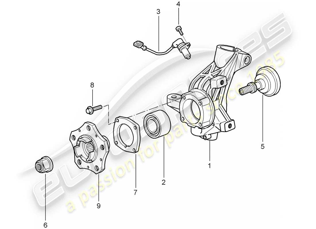 porsche 2008 (987 cayman) portador de ruedas diagrama de piezas