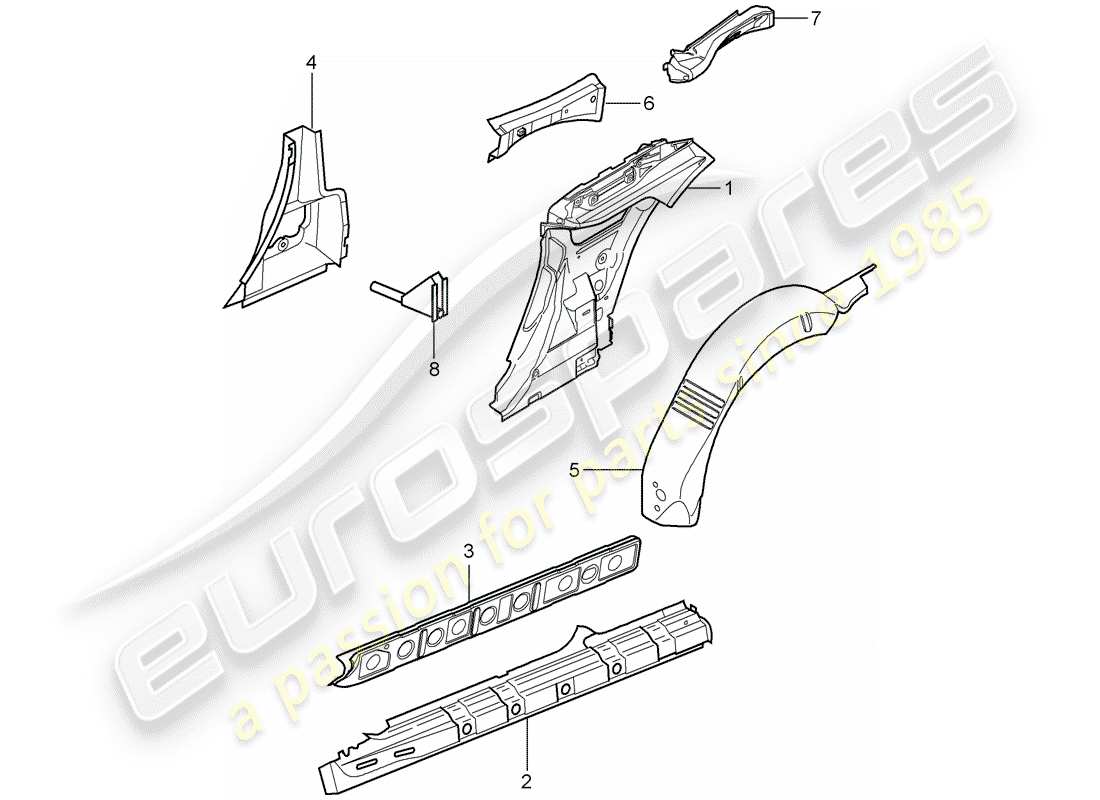 porsche 2009 997-2 turbo / gt2 diagrama de piezas del panel lateral