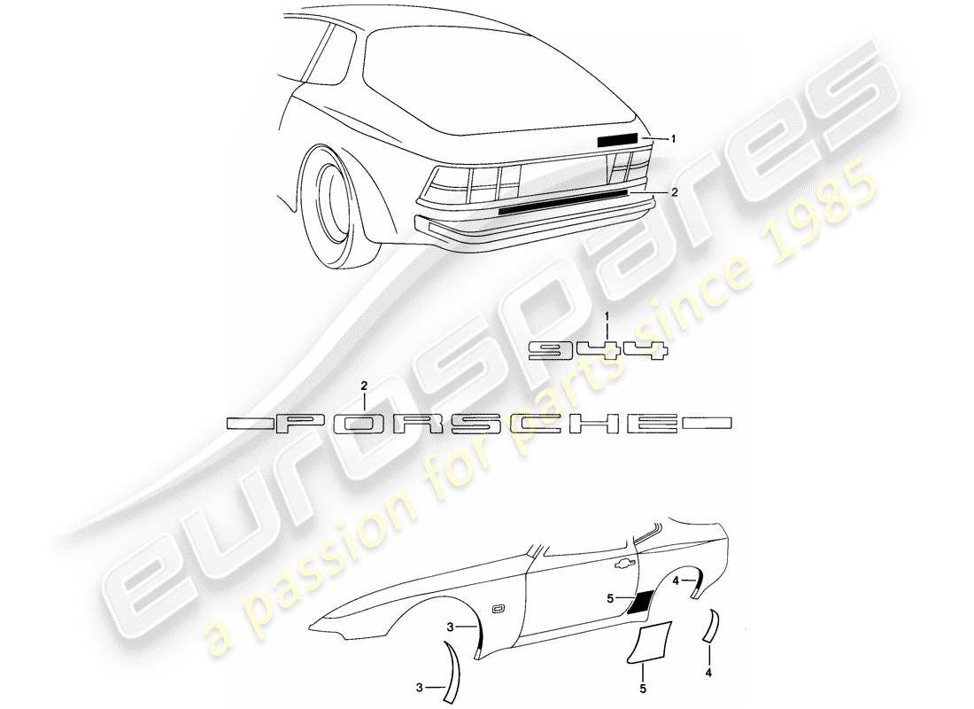 porsche 1982 (944) placas de identificación - lámina de protección contra piedras diagrama de piezas
