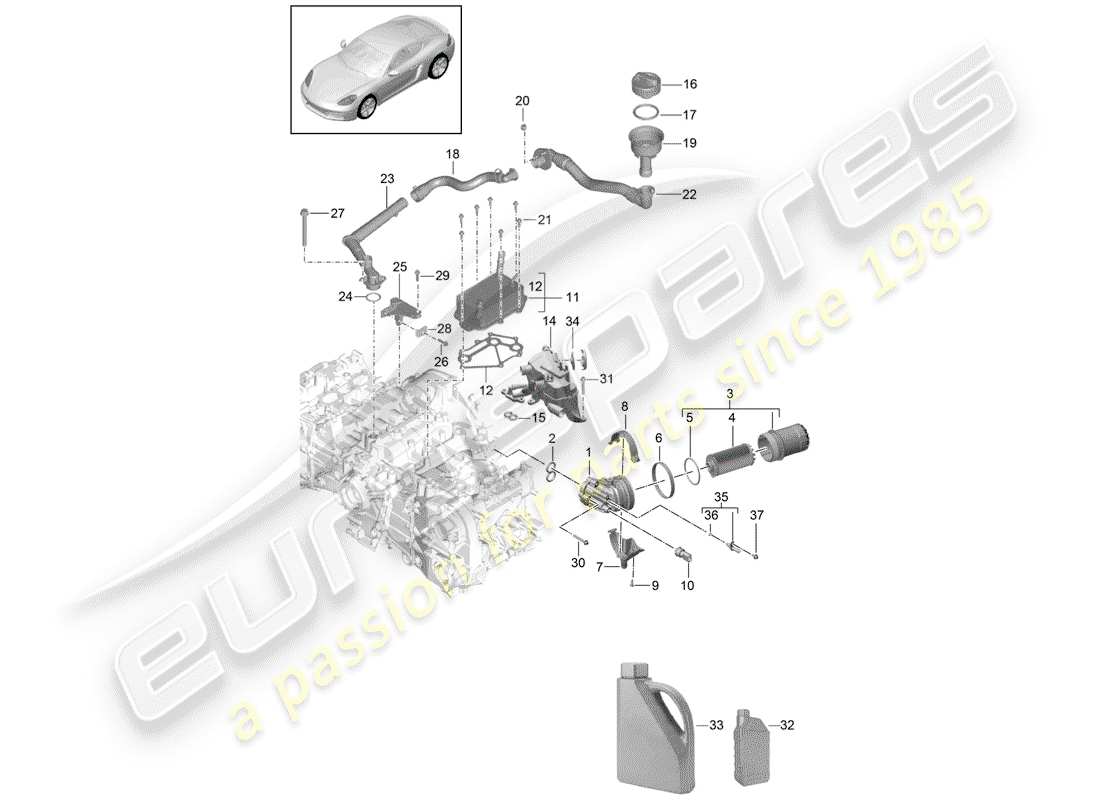 porsche 2019 (718 cayman) motor (presión de aceite/lubricación) diagrama de piezas