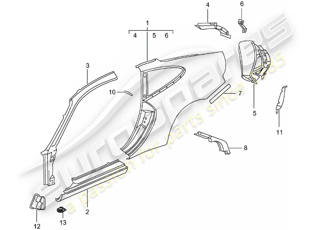 porsche 2003 (996) panel lateral diagrama de piezas