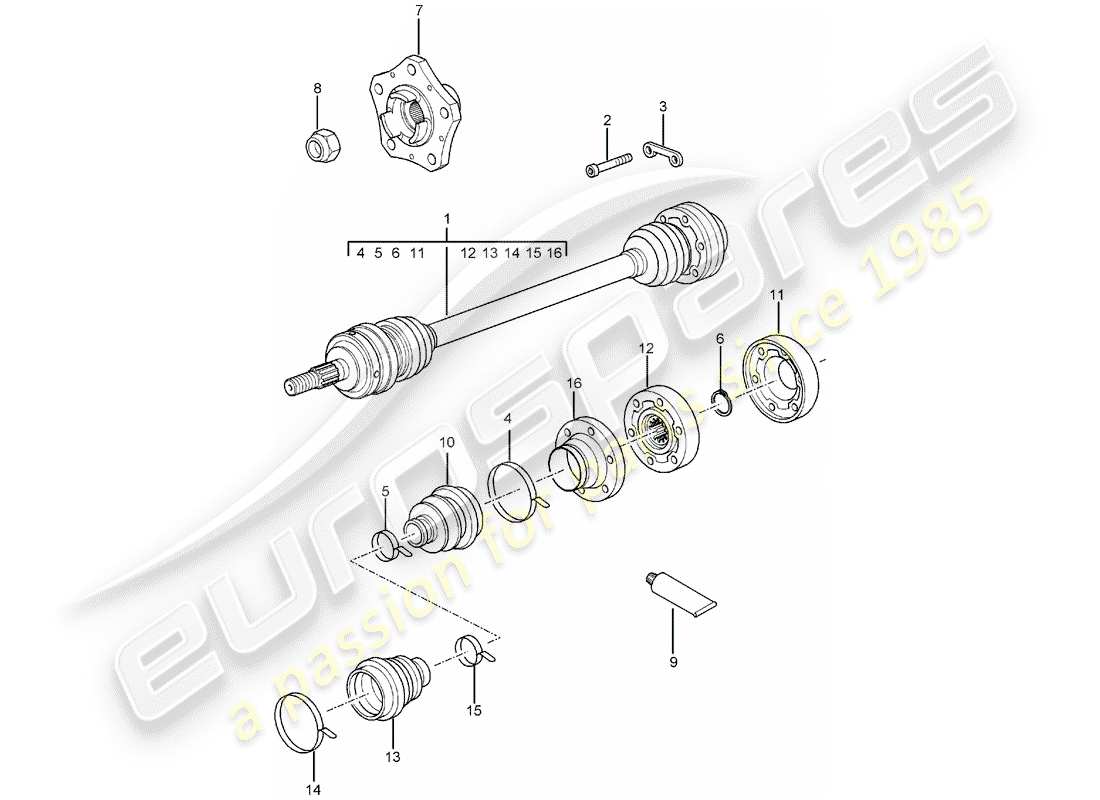 porsche 2004 (996 gt3) eje de transmisión - cubo de rueda diagrama de piezas